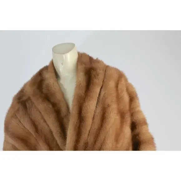 Vintage Mink Fur Wrap Shawl Brown 1950s One Size Cape - Picture 4 of 15